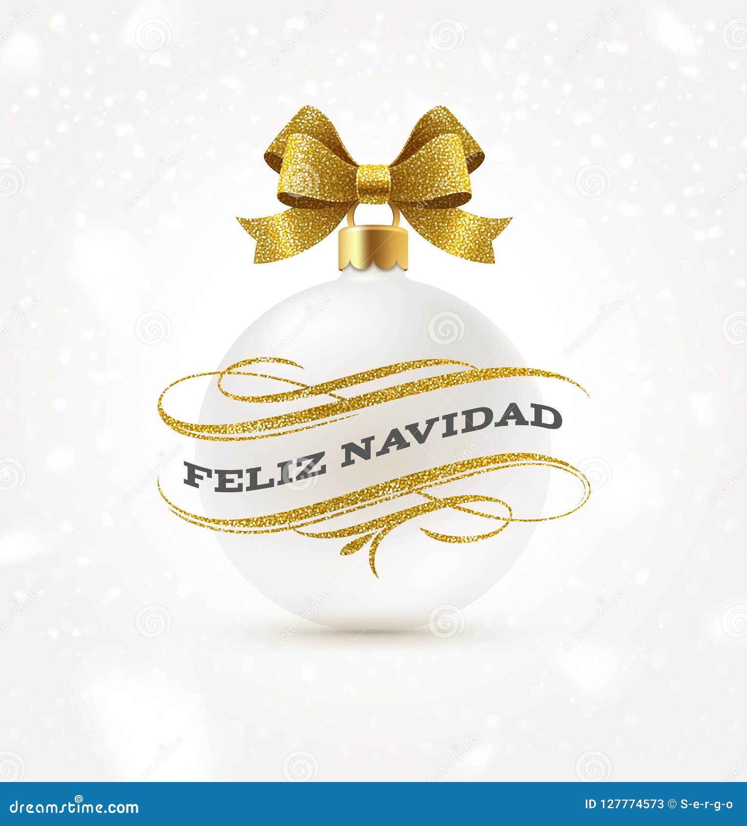 feliz navidad - christmas greetings in spanish with glitter gold flourishes s and white christmas bauble