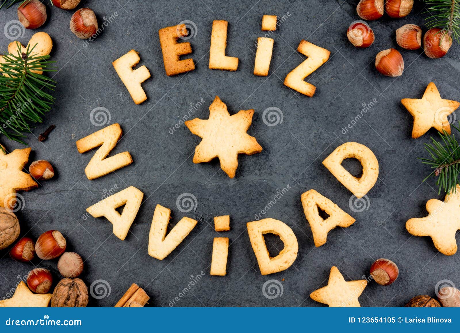 FELIZ NAVIDAD COOKIES. Words Merry Christmas En Spanish with Baked ...