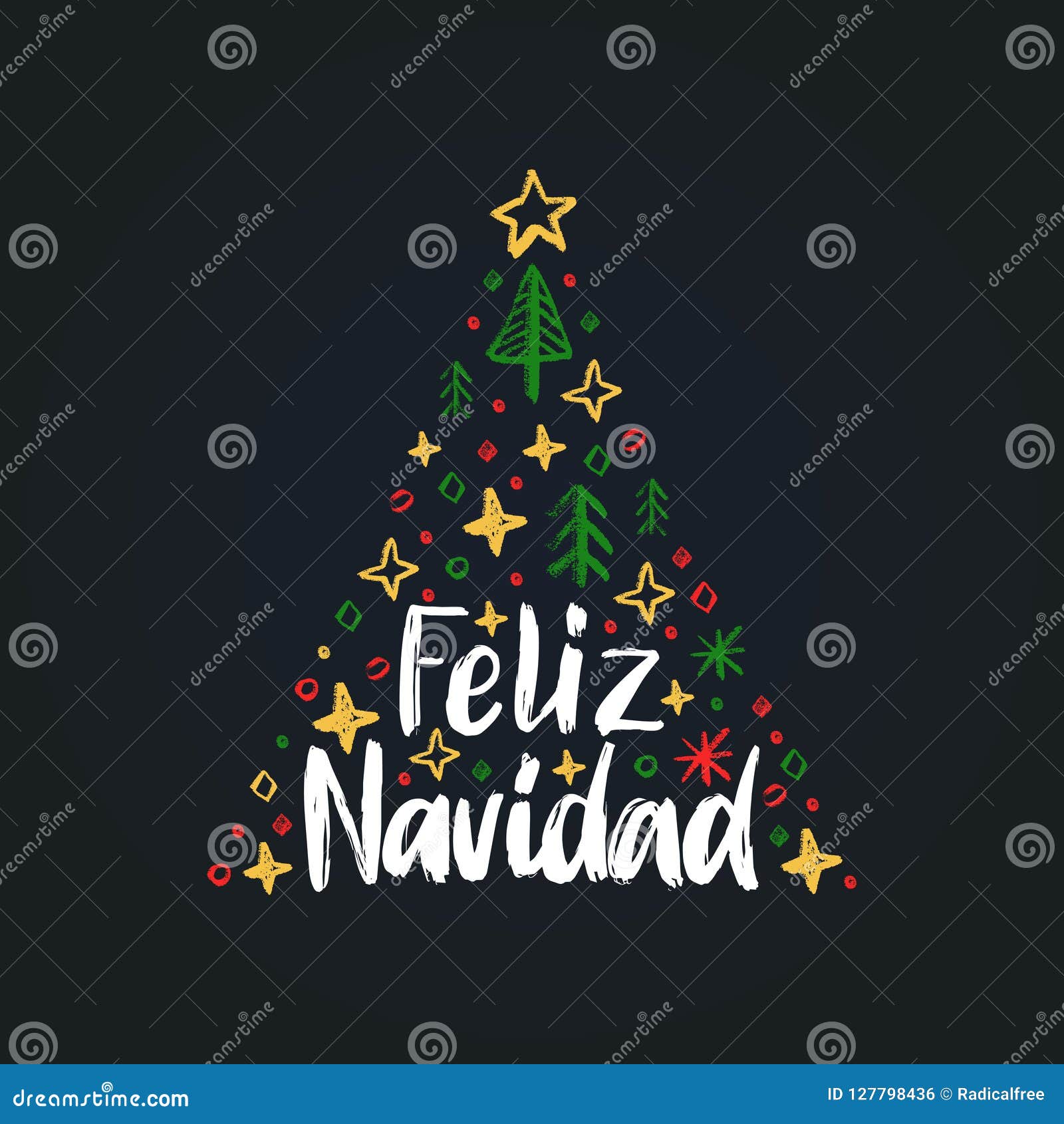 Auguri Buon Natale Spagnolo.Feliz Navidad Frase Scritta A Mano Tradotta Dal Buon Natale Spagnolo Illustrazione Attillata Di Vettore Su Fondo Nero Illustrazione Vettoriale Illustrazione Di Gesso Decorazione 127798436