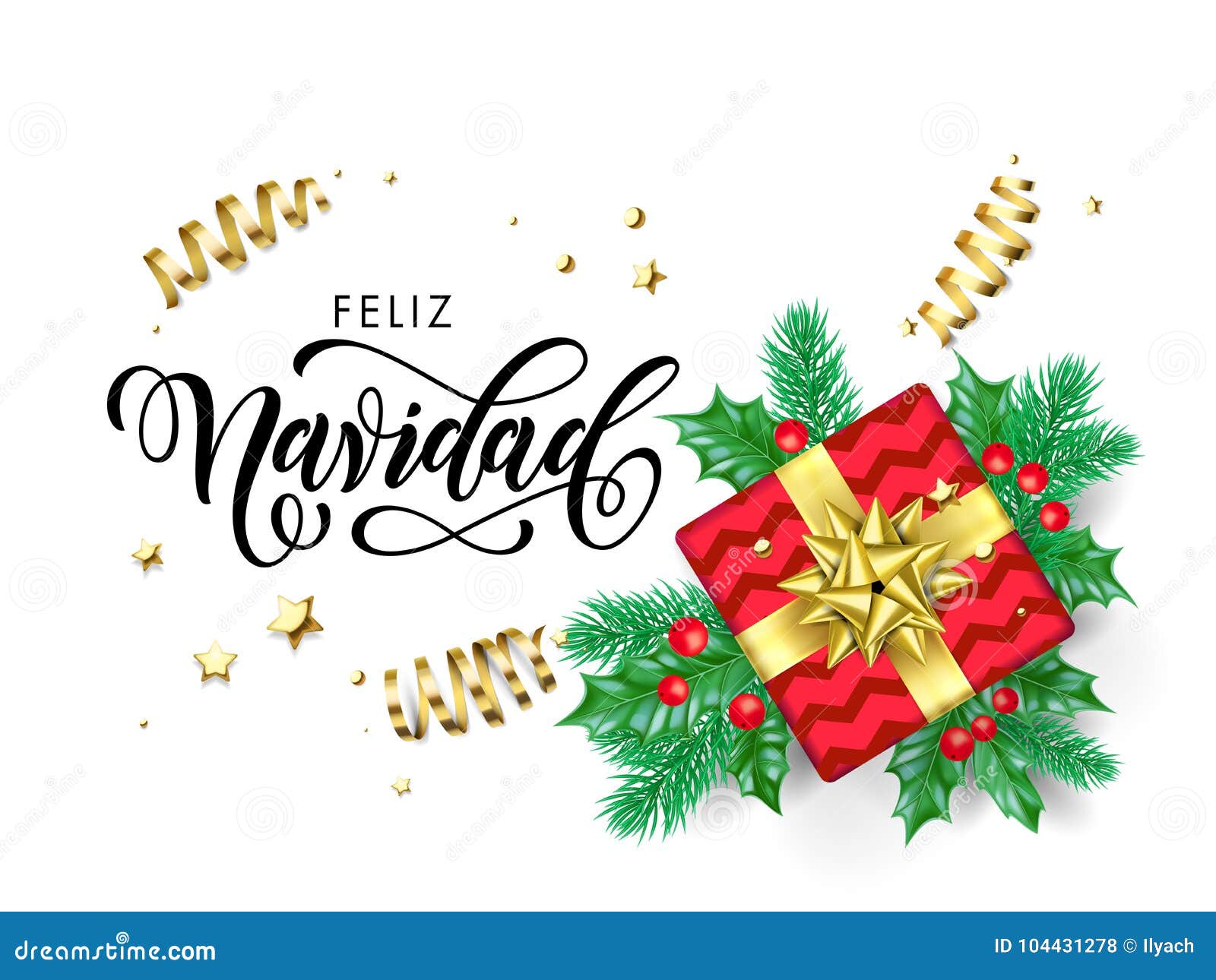 feliz navidad merry christmas spanish calligraphy hand drawn text for greeting card background template.  christmas tree hol