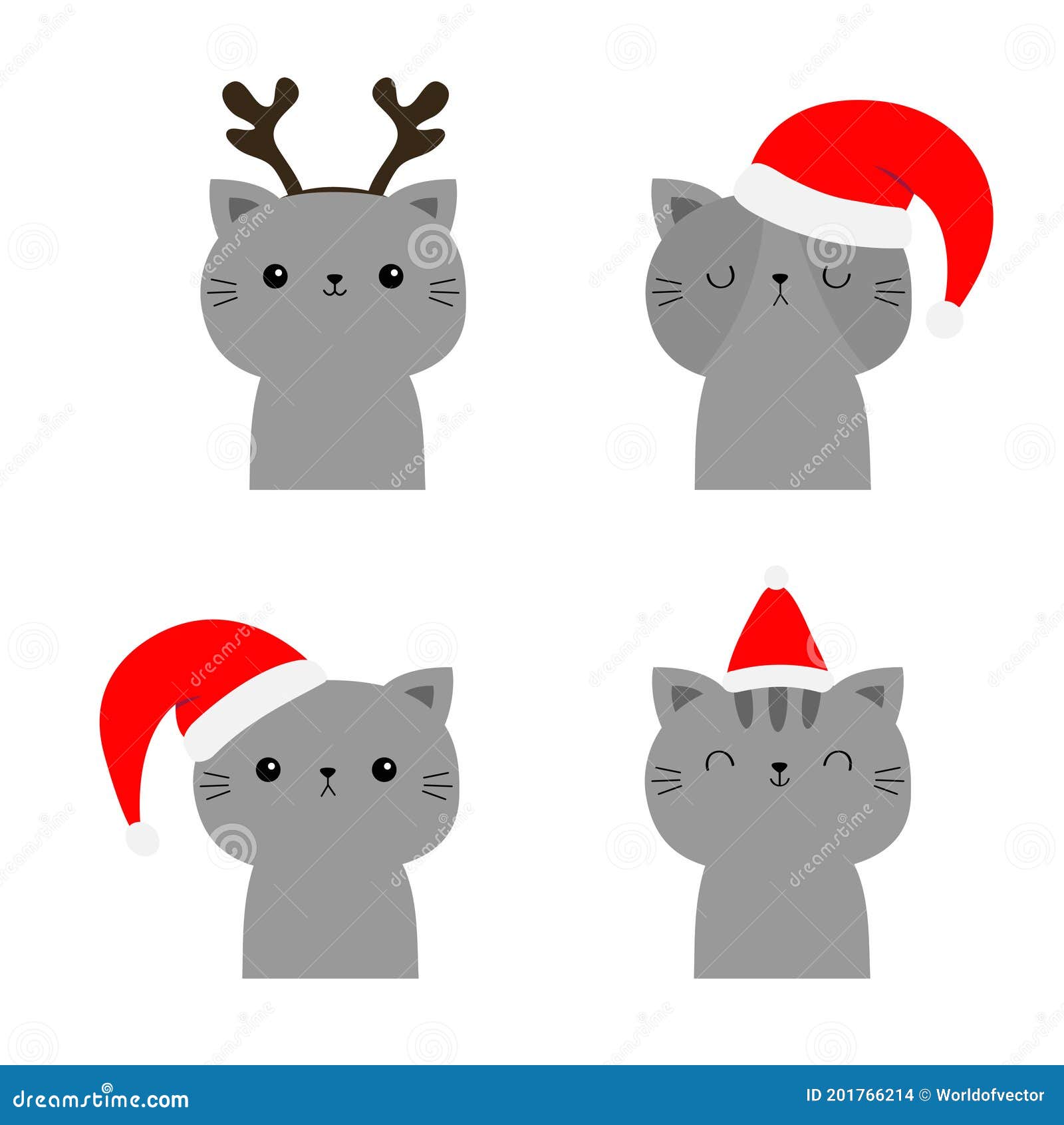 Feliz Navidad. Sistema De Gato. El Gracioso Personaje De Dibujos Animados  Linda. Icono Gris De La Cara De Cuernos Rojos Del Dee De Ilustración del  Vector - Ilustración de familia, claxon: 201766214