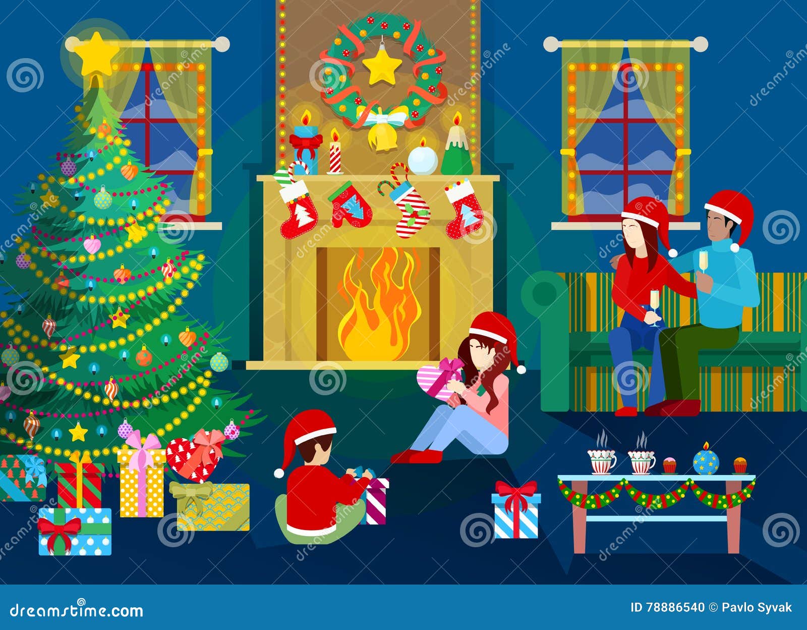 Feliz Nochebuena Familia Feliz En El Interior Casero Con El árbol De Navidad, La Chimenea Y Los Regalos Ilustración del Vector - Ilustración de amor, muchacho: 78886540 Feliz Nochebuena Familia Feliz En El Interior Casero Con El árbol De Navidad, La Chimenea Y Los Regalos Ilustración del Vector - Ilustración de amor, muchacho: 78886540