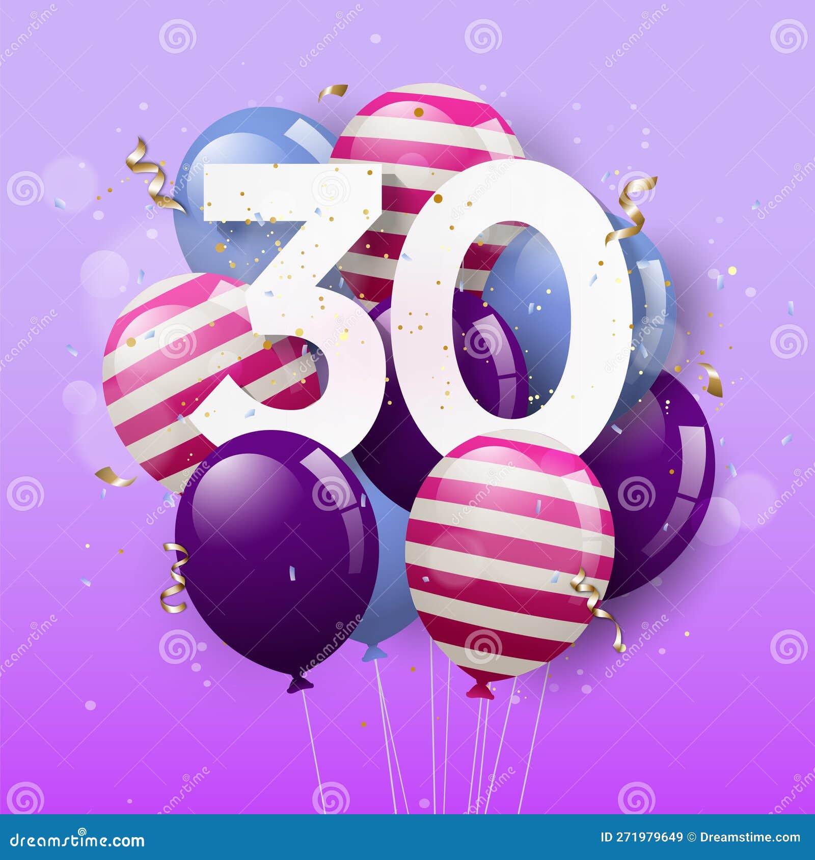 Feliz 30 cumpleaños globos tarjeta de felicitación de fondo. vector de  fondo de tarjeta de felicitación de globos.