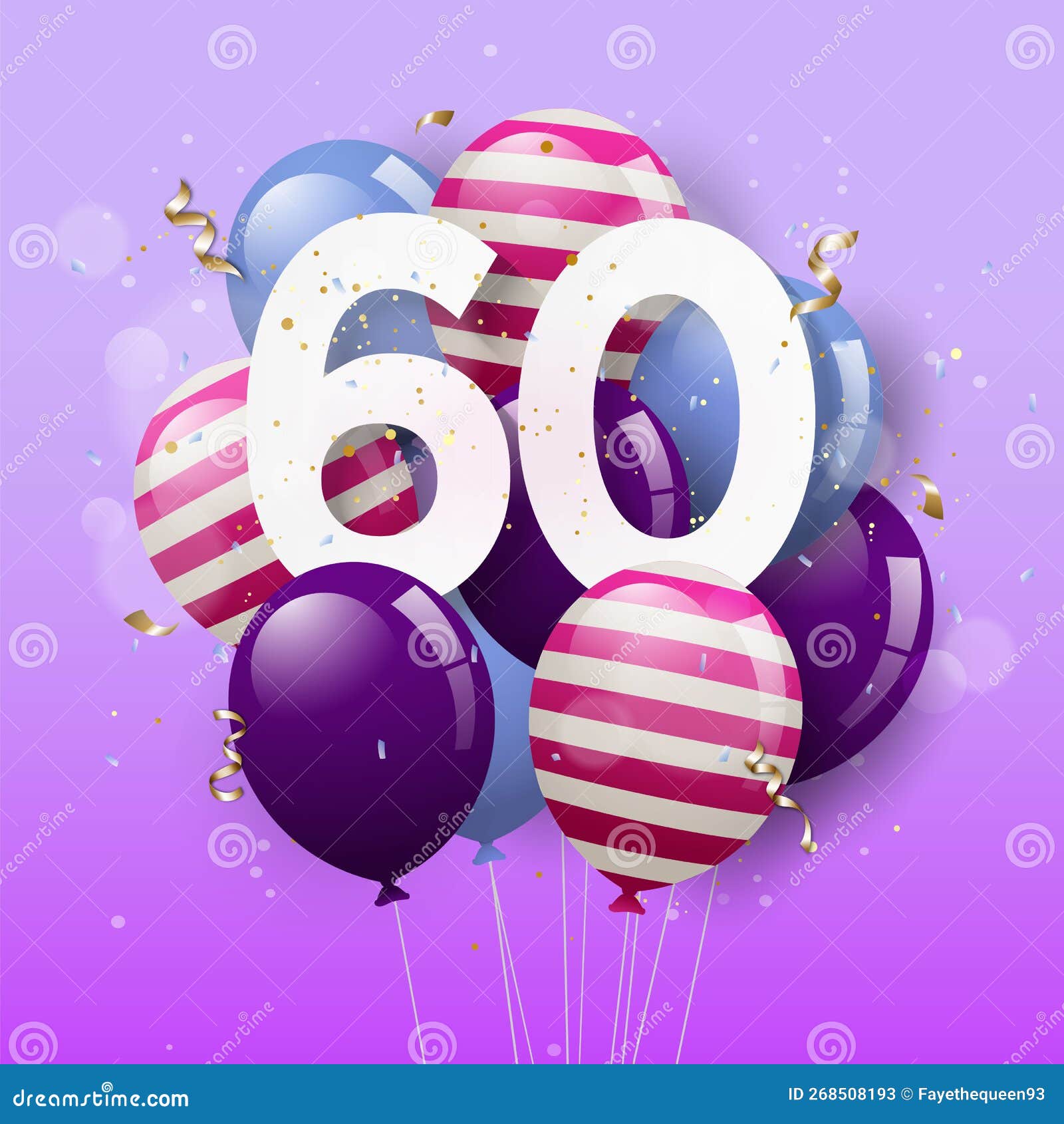 Feliz Tarjeta De Felicitación De Cumpleaños Número 60 Con Globos 60 Años De  Aniversario. Ilustración del Vector - Ilustración de festivo, confetti:  268508193