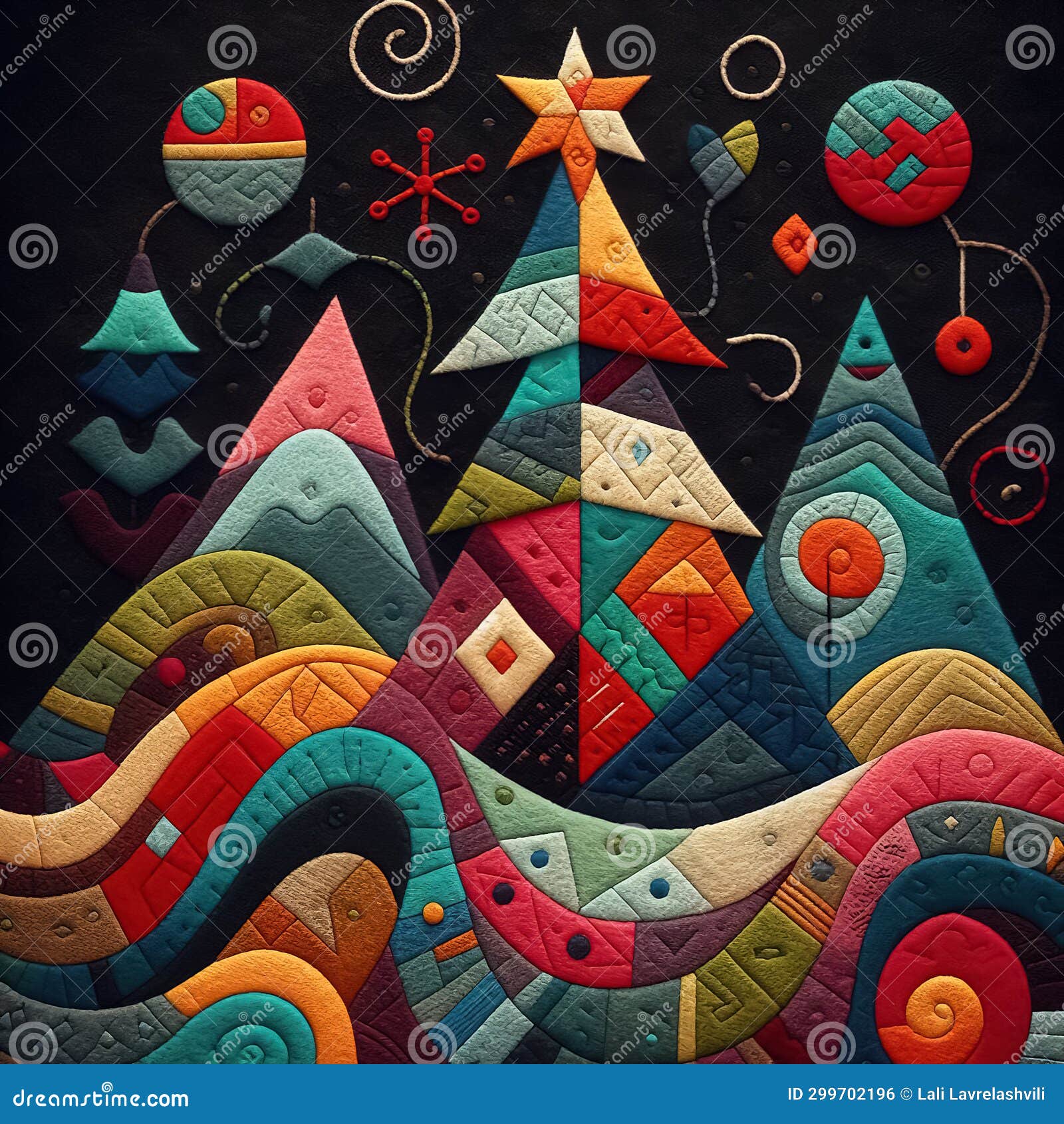 felt art patchwork, christmas concept, needlepoint, abstract silhouette, expressionist style, colorful holiday, generative ai