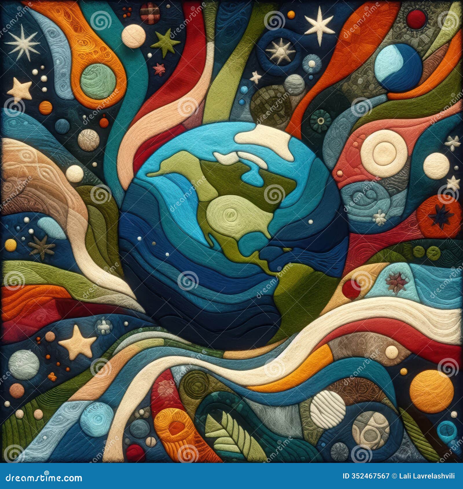 felt art patchwork, world globe planet earth background banner, sustainable environment, ecology, nature regeneration, eco