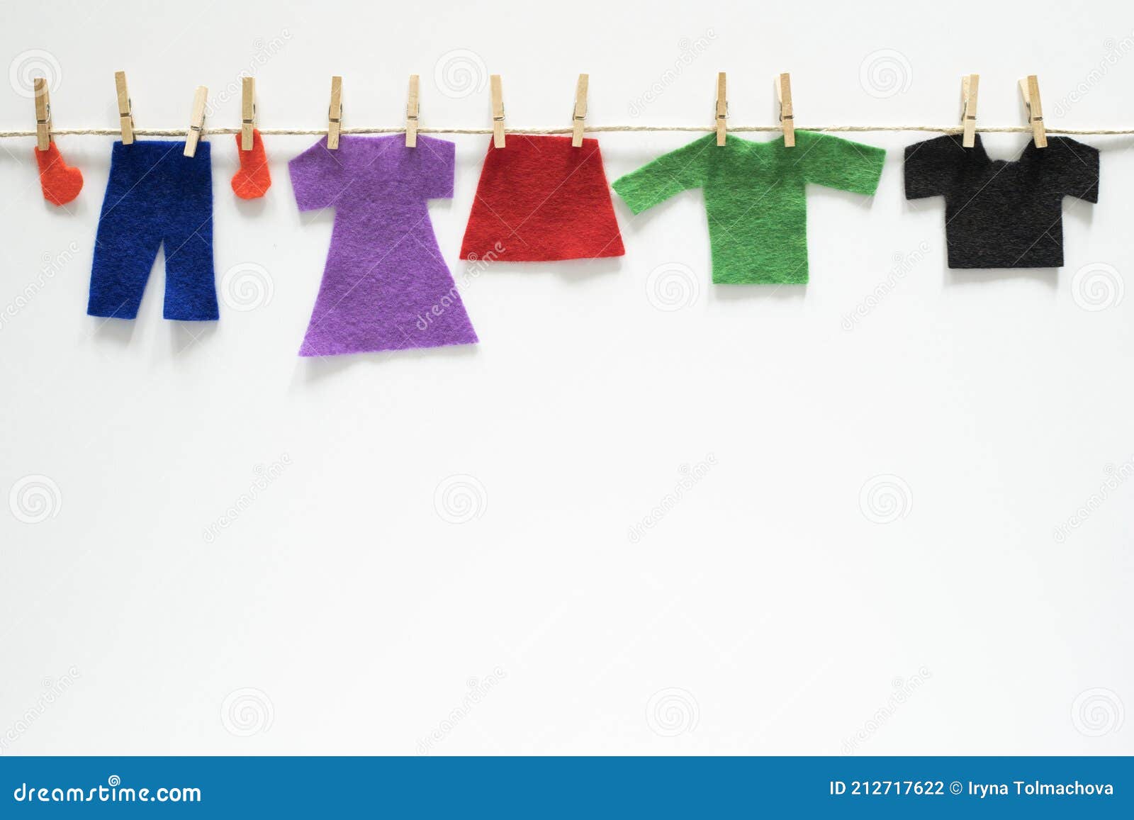 Felt Clothes Hanging on Rope on White Background. Art Craft Creative  Concept Stock Photo - Image of play, creative: 212717622