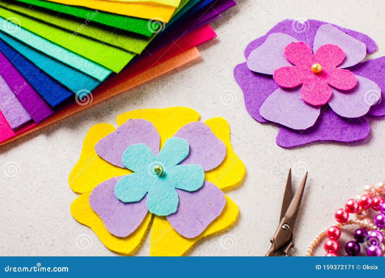 Felt Flowers Close Up - Kids DIY Crafts Stock Image - Image of