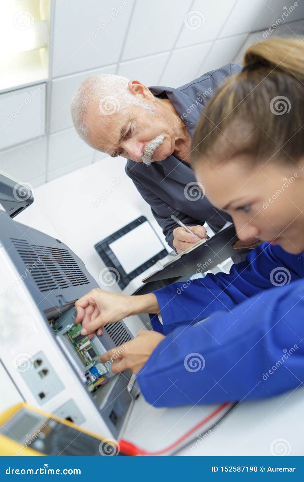 Female Apprentice Fixing Printer Stock Photo Image of maintenance
