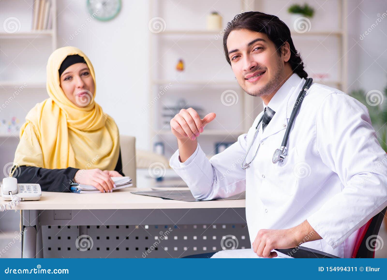 Female Arab Patient Visiting Male Doctor Stock Image Image Of Diagnosis Healthcare 154994311