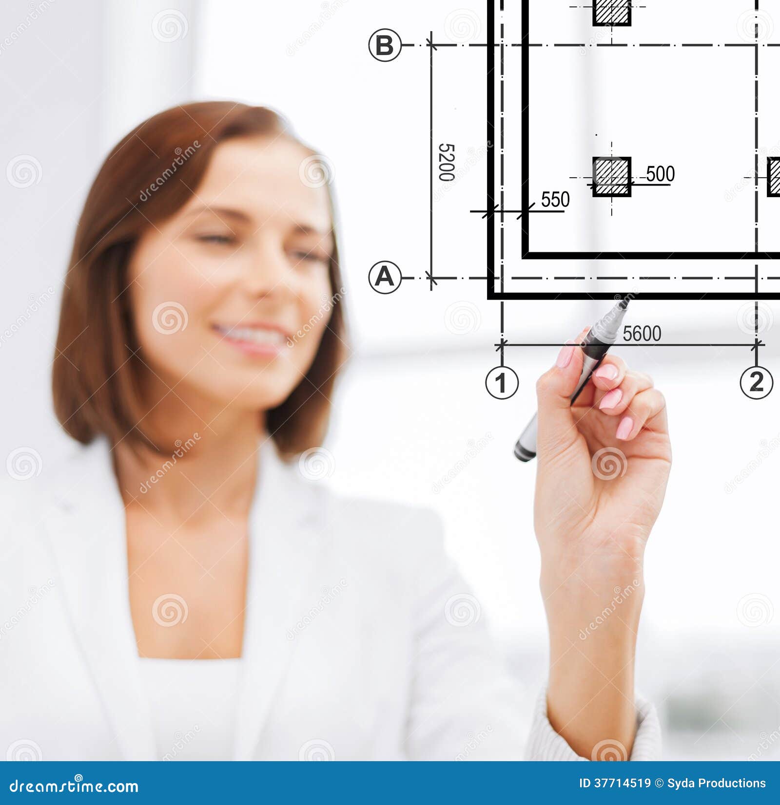 Female Architect Drawing Blueprint Stock Image Image of pretty, girl