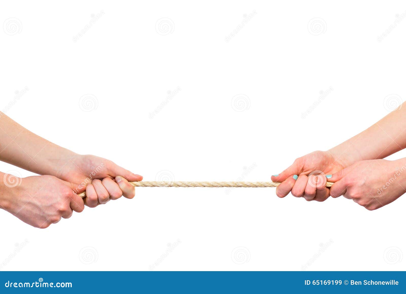 Female Arms Pulling Rope on White Background Stock Image - Image