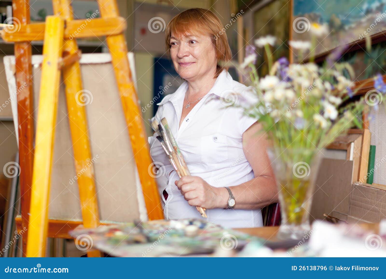 Female Artist Paints a Picture Stock Photo - Image of accessory