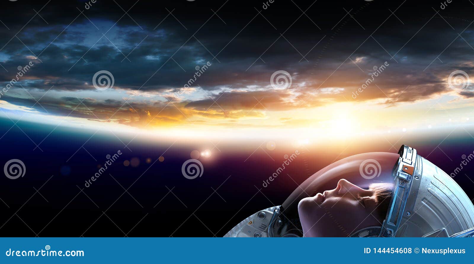 Female Astronaut in Space on Planet Orbit. Stock Illustration ...