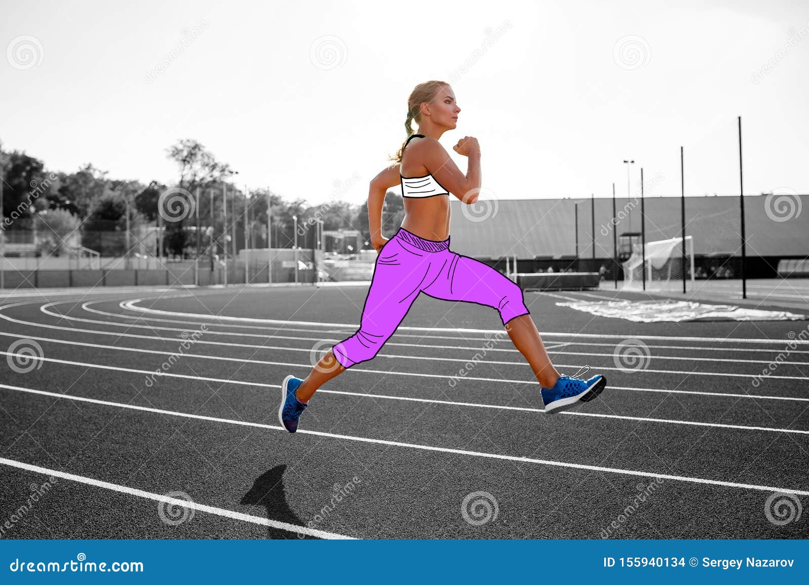 Woman Athlete in a Cartoon Sport Clothes is Running by the Track of a  Professional Stadium. Stock Illustration - Illustration of athlete,  competition: 155940134