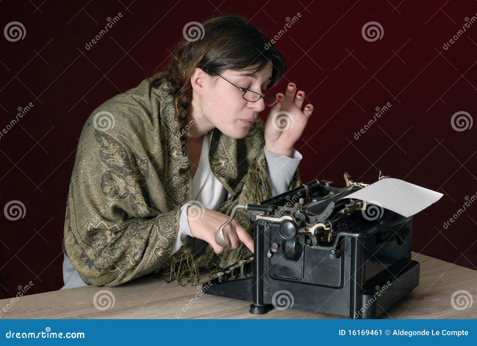 Female Author Typing on an Old Typewriter Stock Image Image of