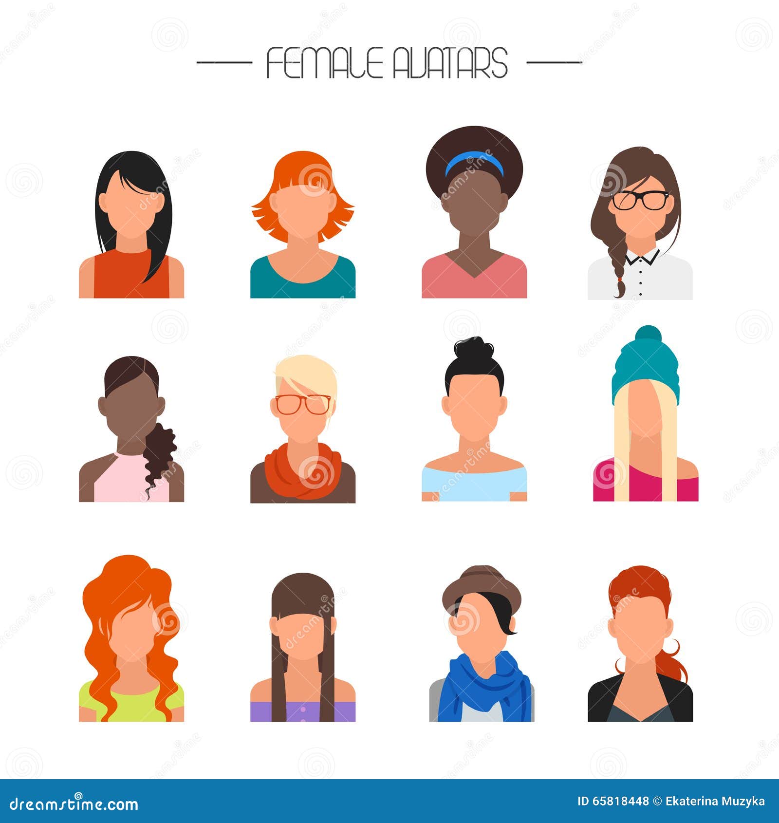 Female Avatar Icons Vector Set. People Characters In Flat 