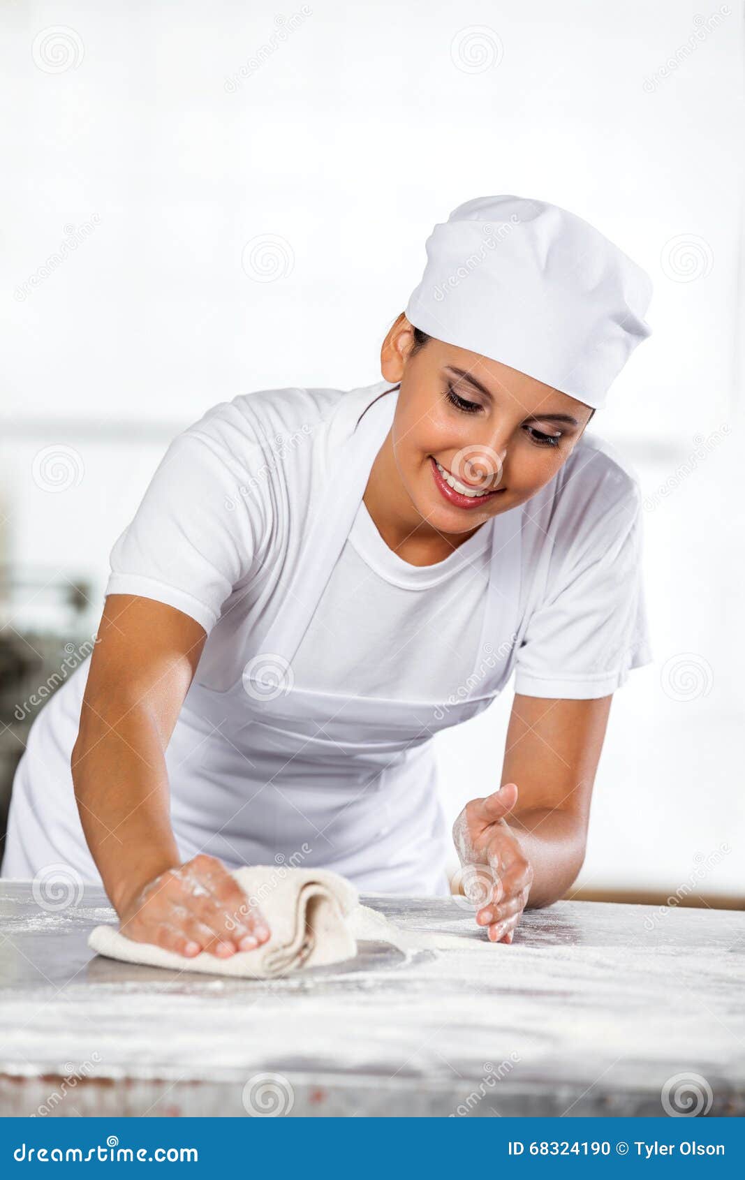 Female Baker Cleaning Table in Bakery Stock Photo Image of commercial