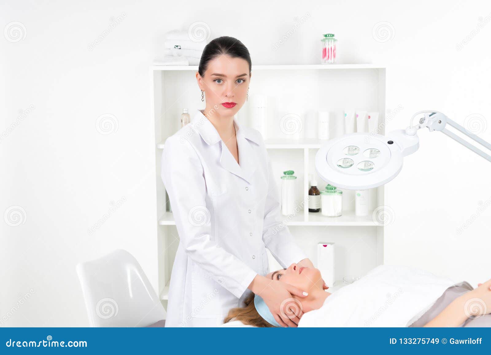 Female Beautician Doctor With Patient In Wellness Center Professional Cosmetologist Make