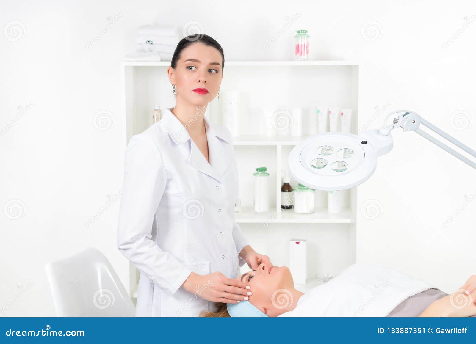 Female Beautician Doctor With Patient In Wellness Center Professional Cosmetologist Make