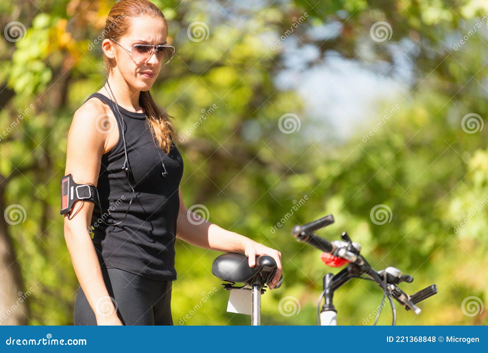 Female Biker Standing Next To Bicycle Stock Photo Image of biking
