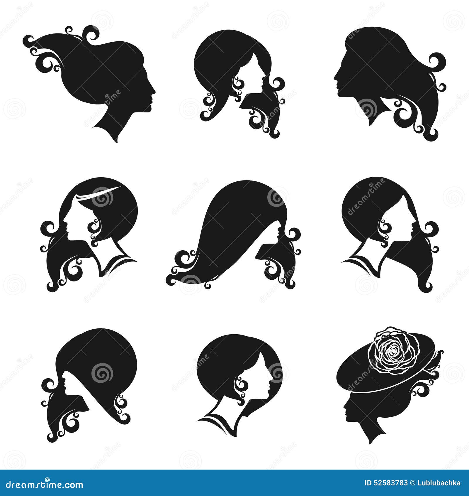 Female Black Silhouette Set Fashion And Beauty Hair Styles Vect Stock Vector Illustration Of