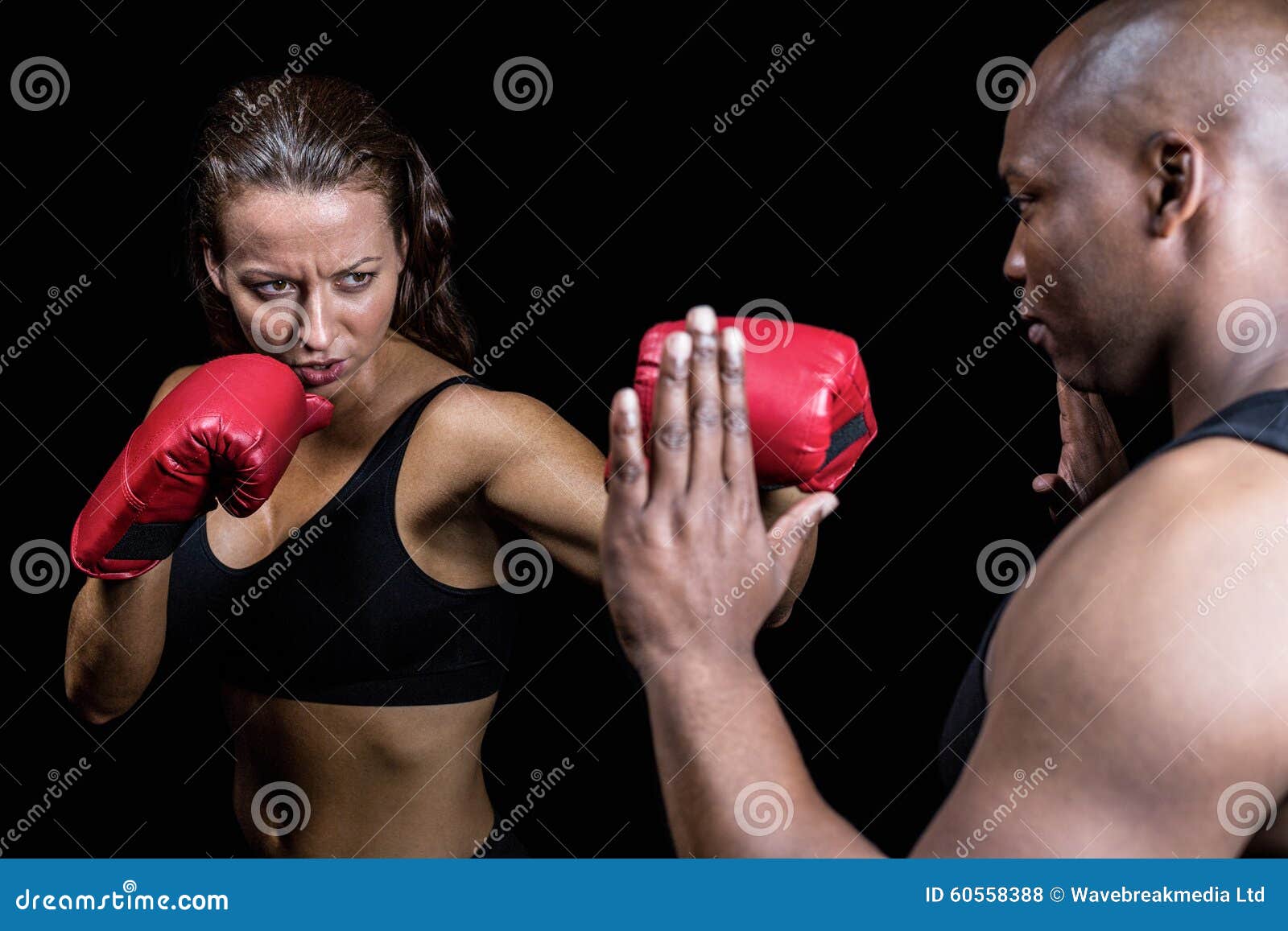 Female Boxer Practicing with Trainer Stock Photo Image of hitting