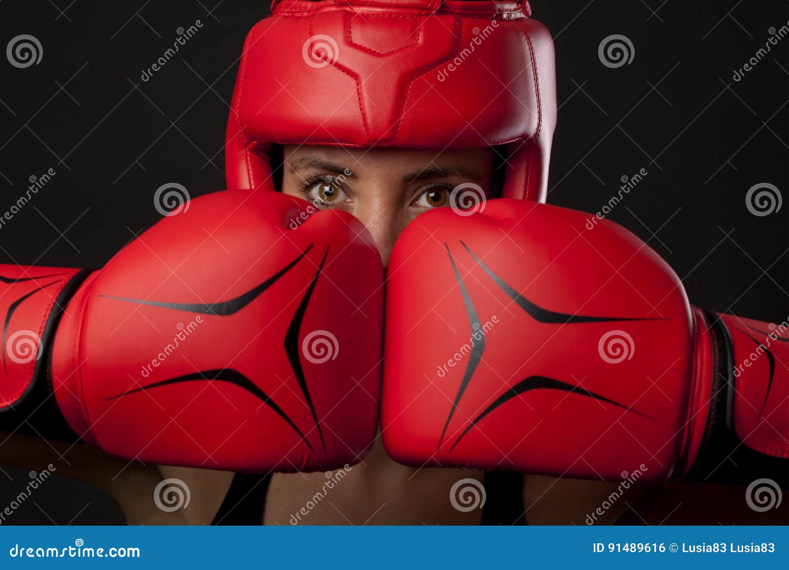Female Boxer in a Selfdefense Posture Stock Photo Image of