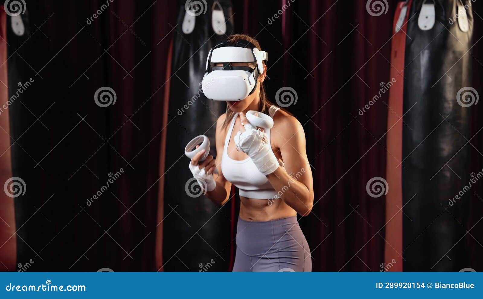 Female Boxer Training with VR or Virtual Reality. Impetus Stock Footage