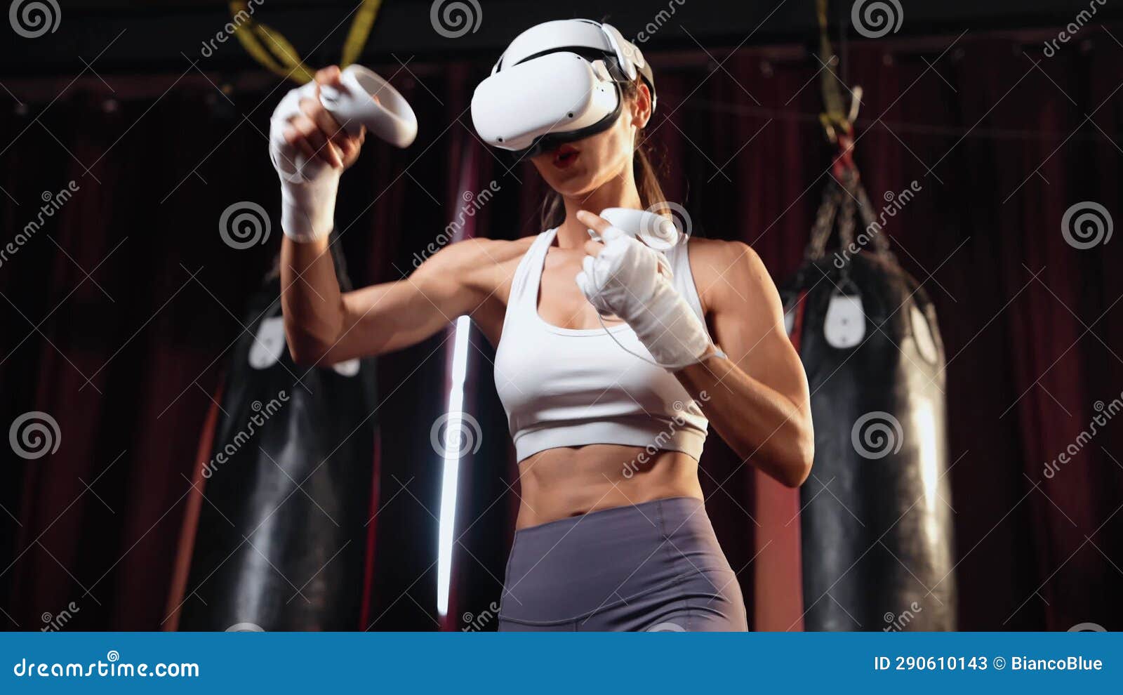 Female Boxer Training with VR or Virtual Reality. Impetus Stock Video