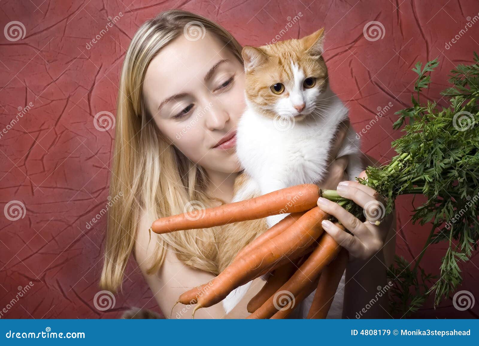 Female with Carrots and Cat Stock Image Image of diet, vegetables