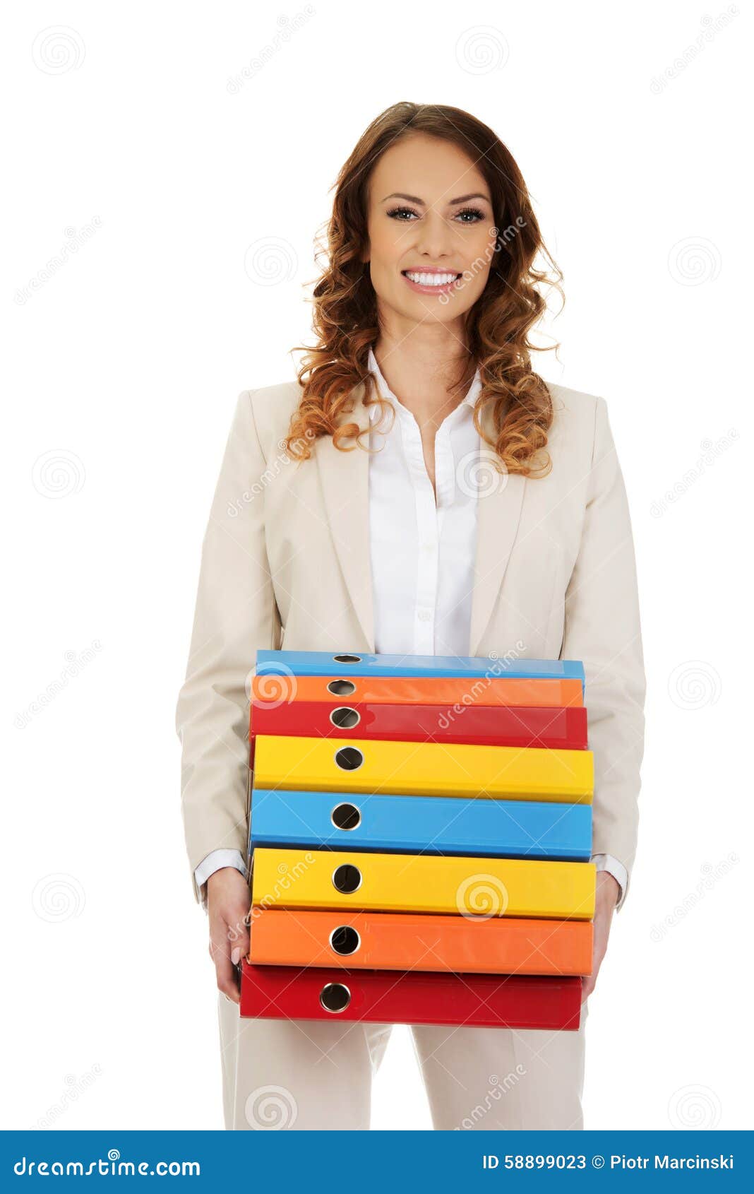 Female Carrying Heavy Binders Against. Stock Image Image of office