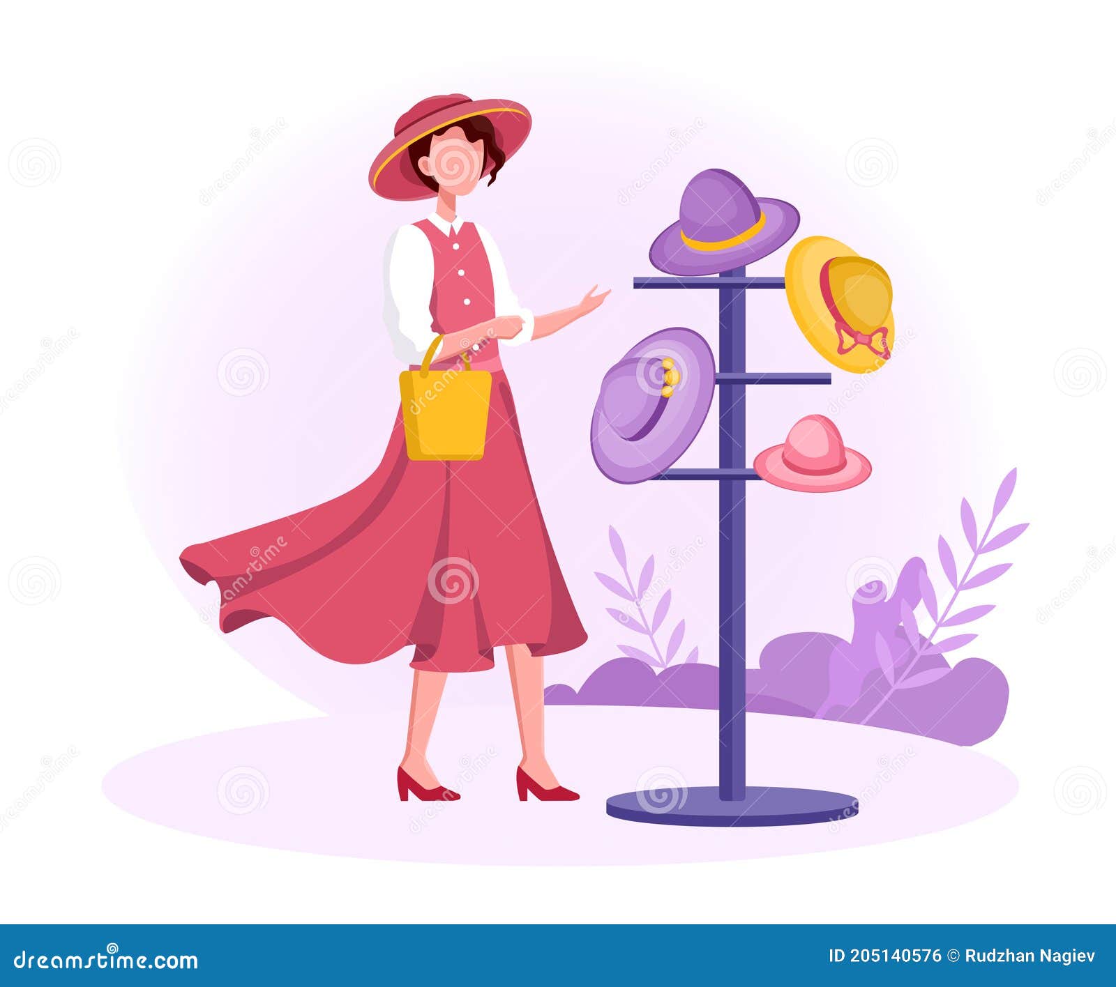 Female Character Trying on Hats in Hat Shop Stock Vector - Illustration of colorful, beauty: