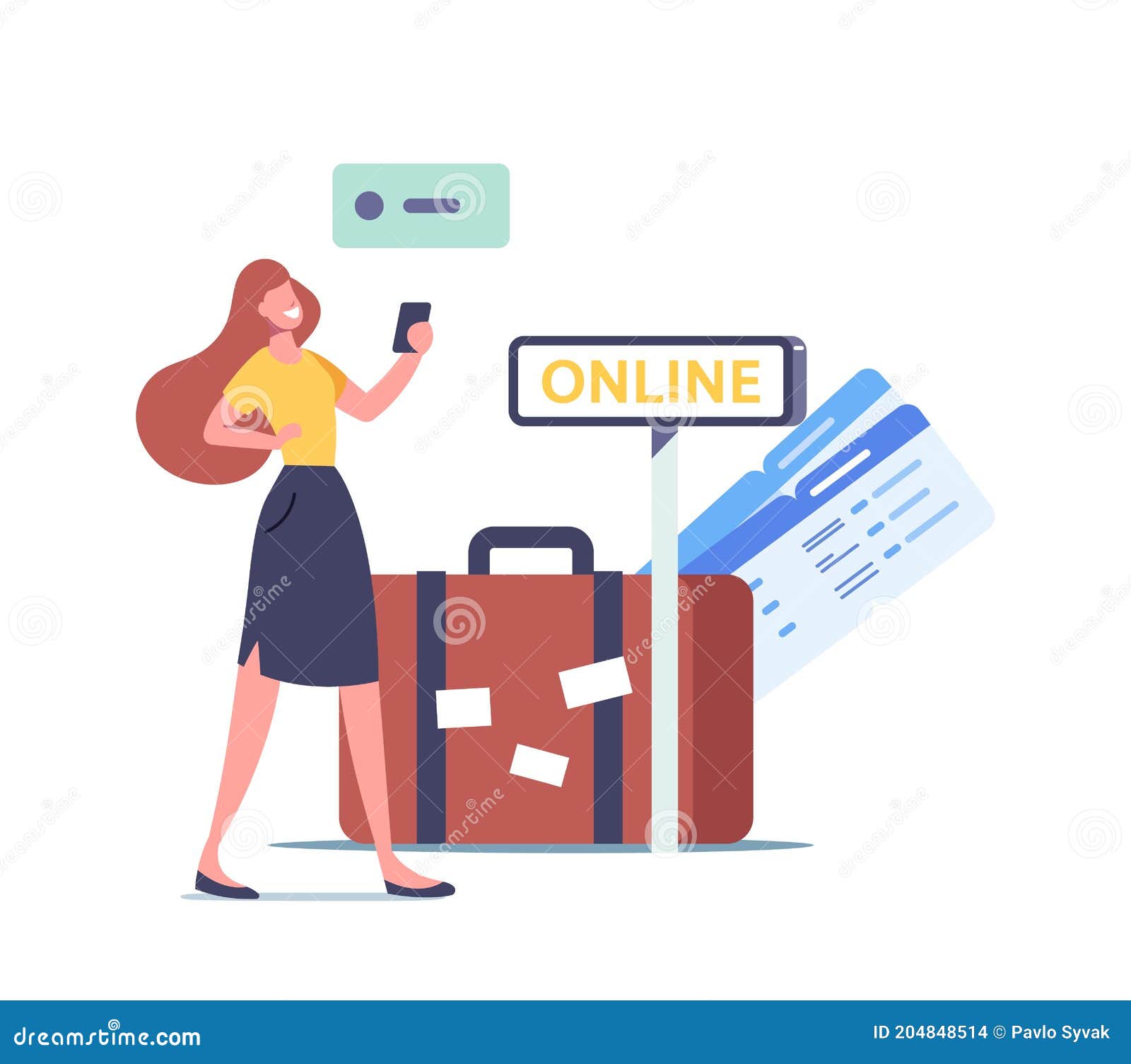 Female Character Use Travel Application Technology Woman Traveler Use  Mobile Phone App To Search Flight, Buy Tickets Stock Vector - Illustration  of person, application: 204848514