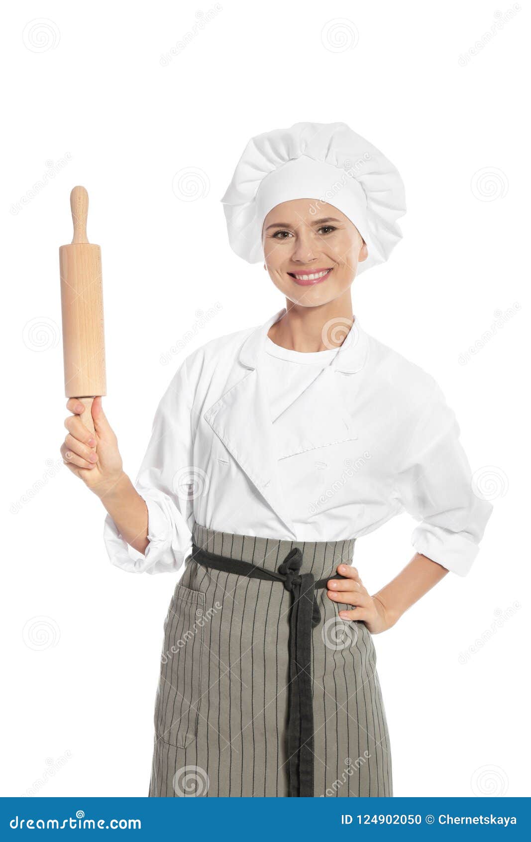 Female Chef Holding Rolling Pin Stock Photo - Image of chef, cook ...