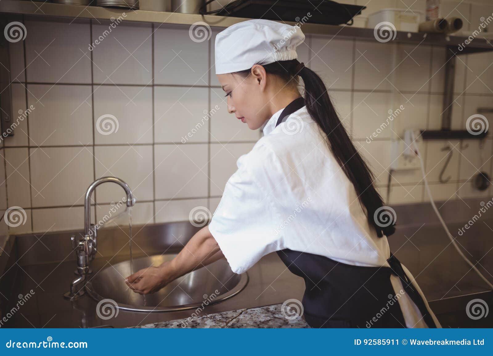 Female Chef Washing Hands in the Commercial Kitchen Stock Image Image of restaurant, hygienic