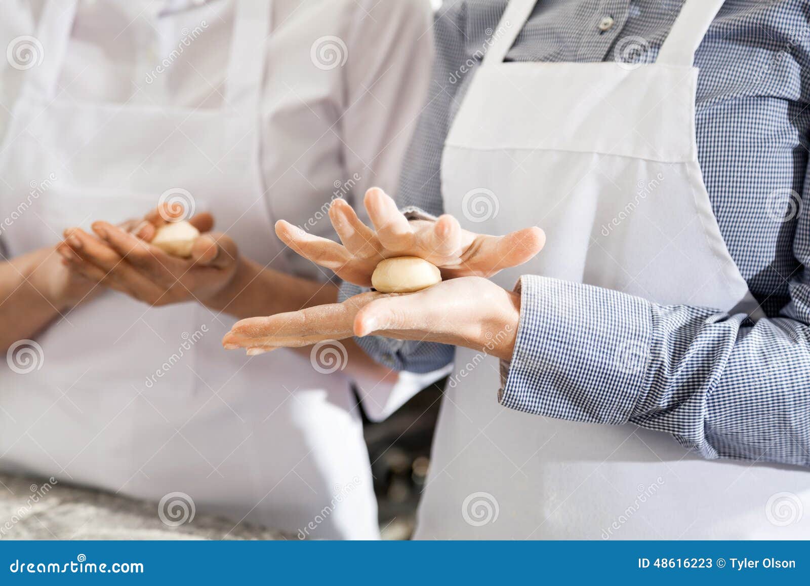 Female Chefs Making Pasta Dough Balls in Kitchen Stock Image Image of