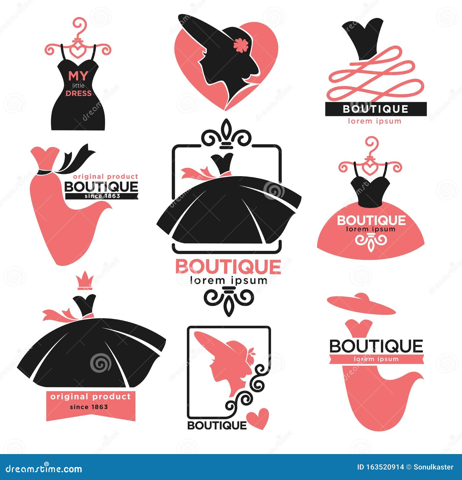 Female Clothes Shop or Fashion Boutique Isolated Icons Stock Vector ...