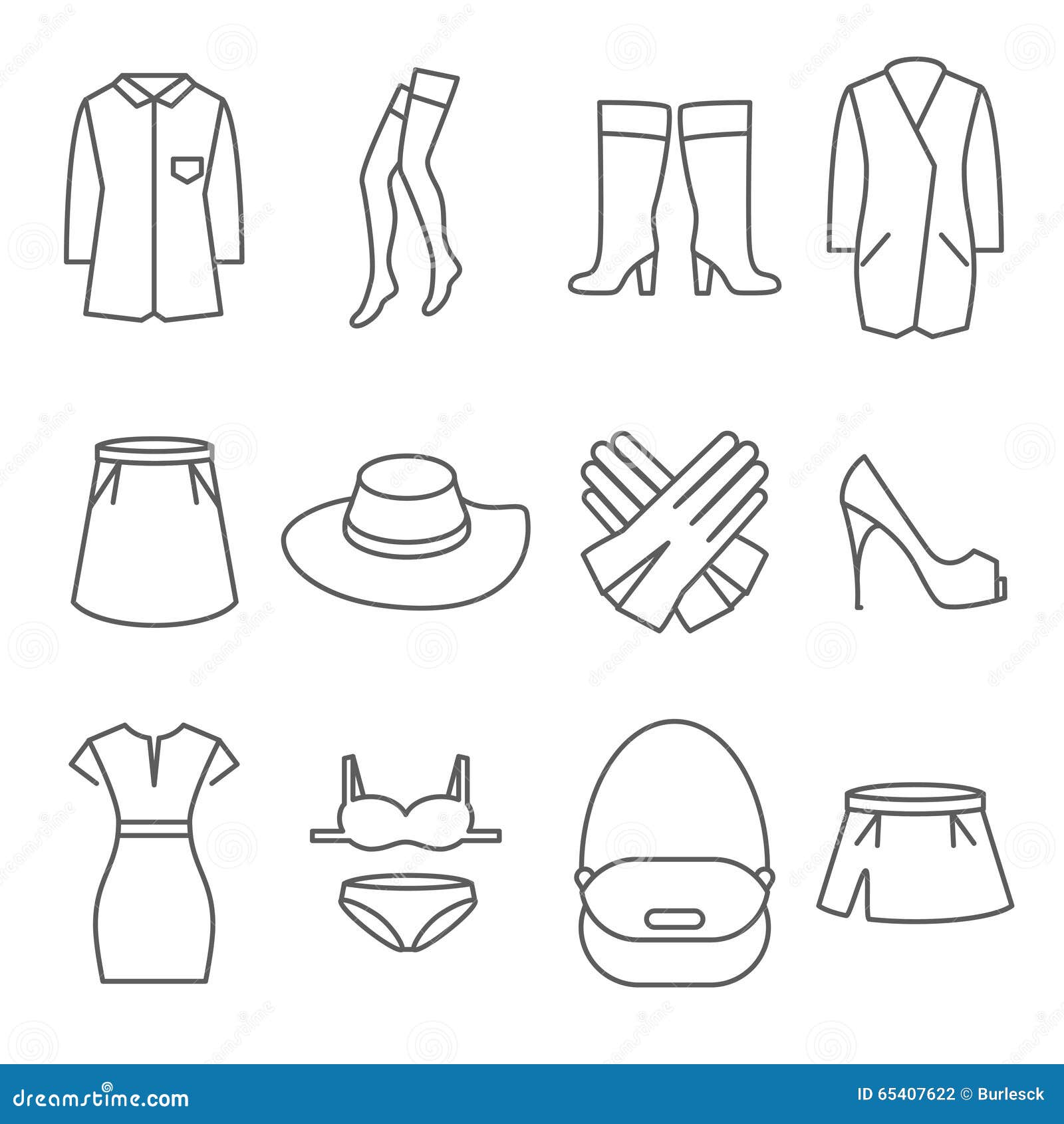 Female Clothes Vector Line Icons Set Stock Vector - Illustration of ...