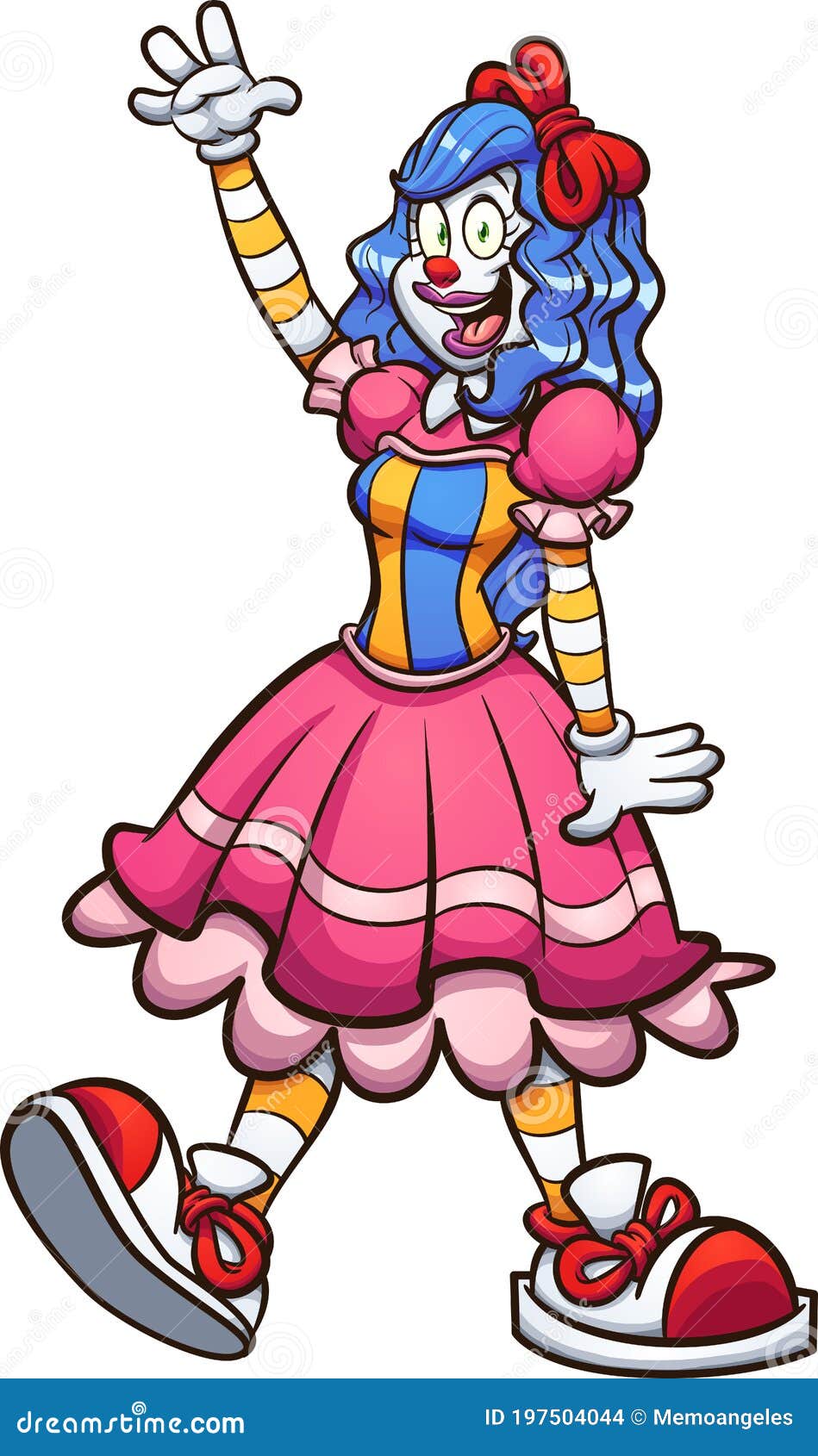 Happy Female Cartoon Clown with Blue Hair Stock Vector - Illustration of  clip, vector: 197504044