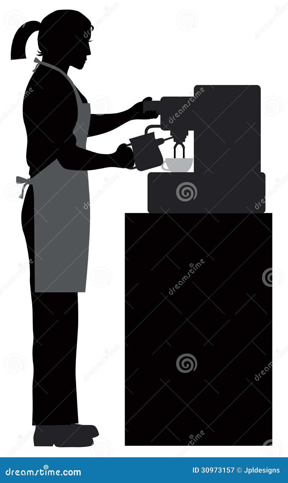 Illustration about Female Coffee Bartender Barista Silhouette Making Espres...