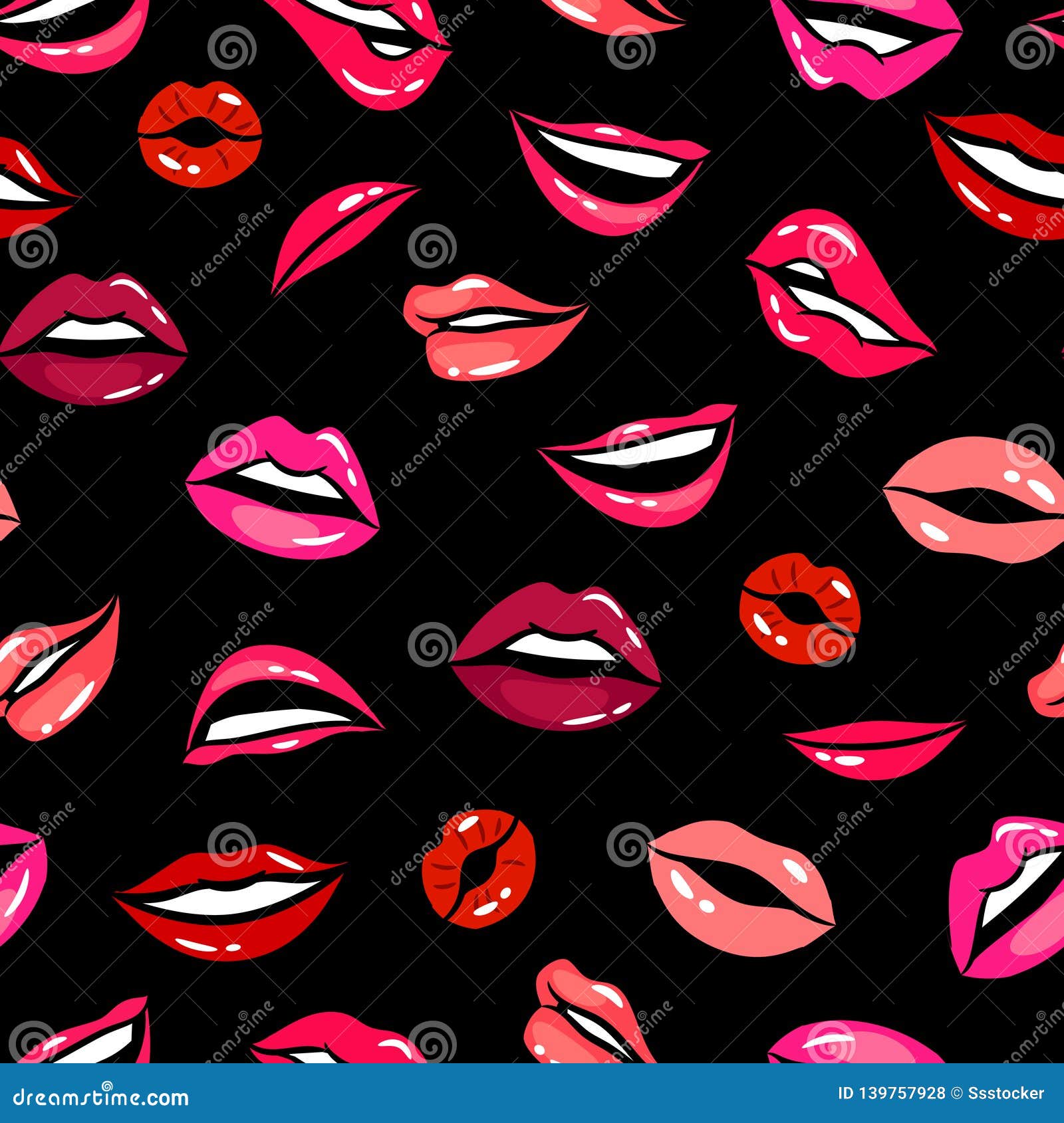Female Comic Lips Seamless Pattern Vector Template Stock Vector