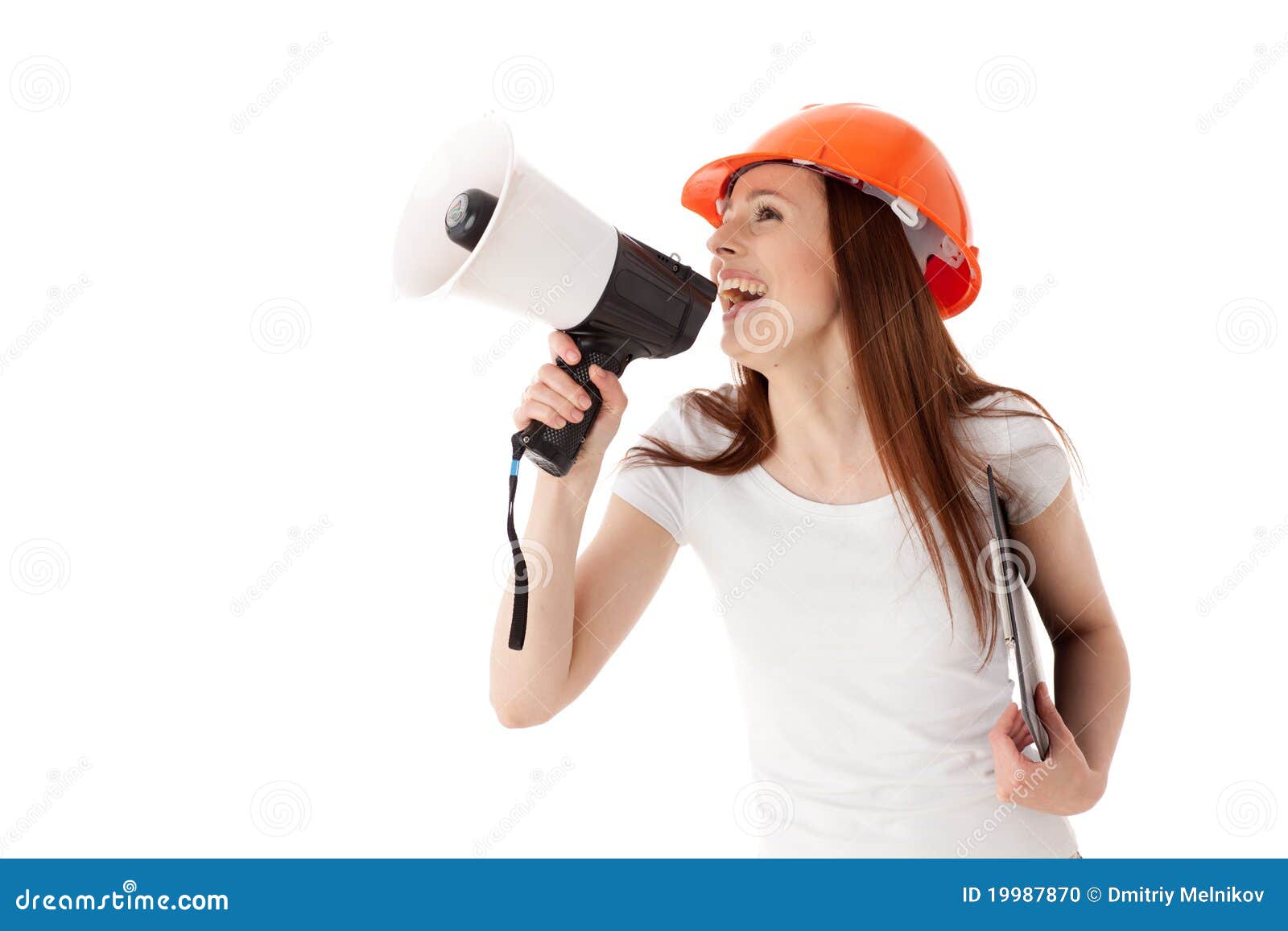 female construction superintendent with megaphone