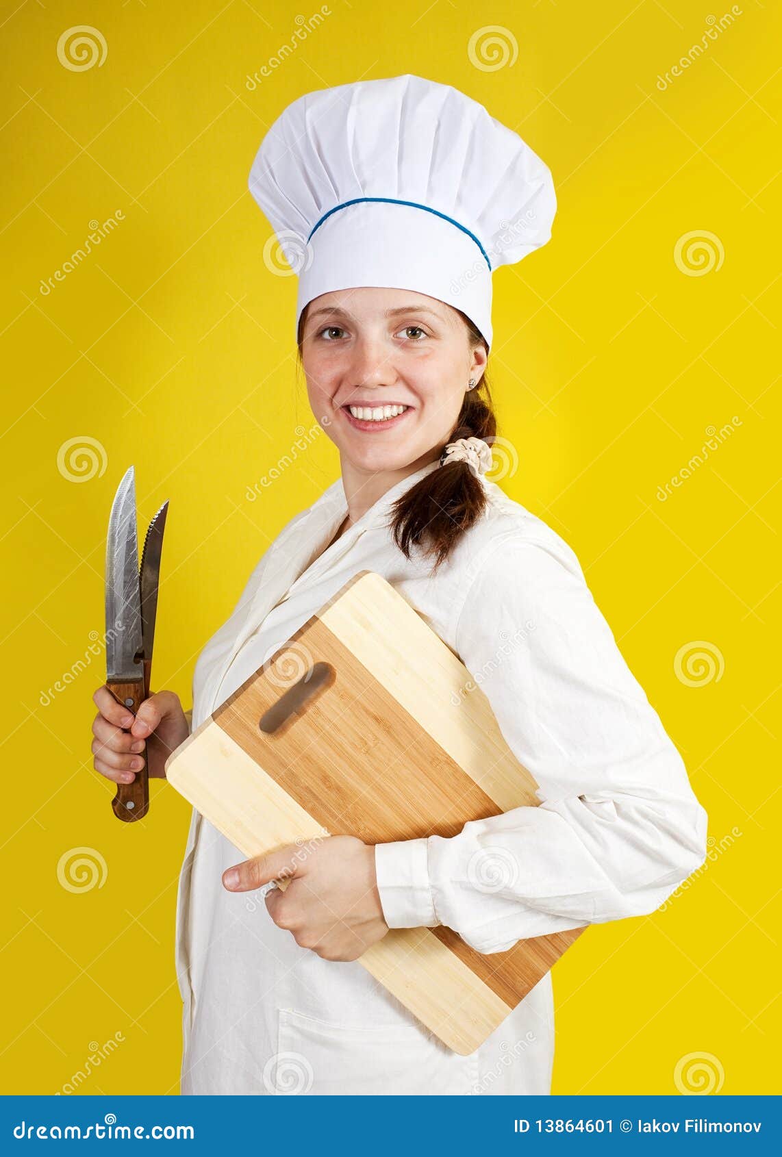 Female cook stock image. Image of board, knife, knives - 13864601
