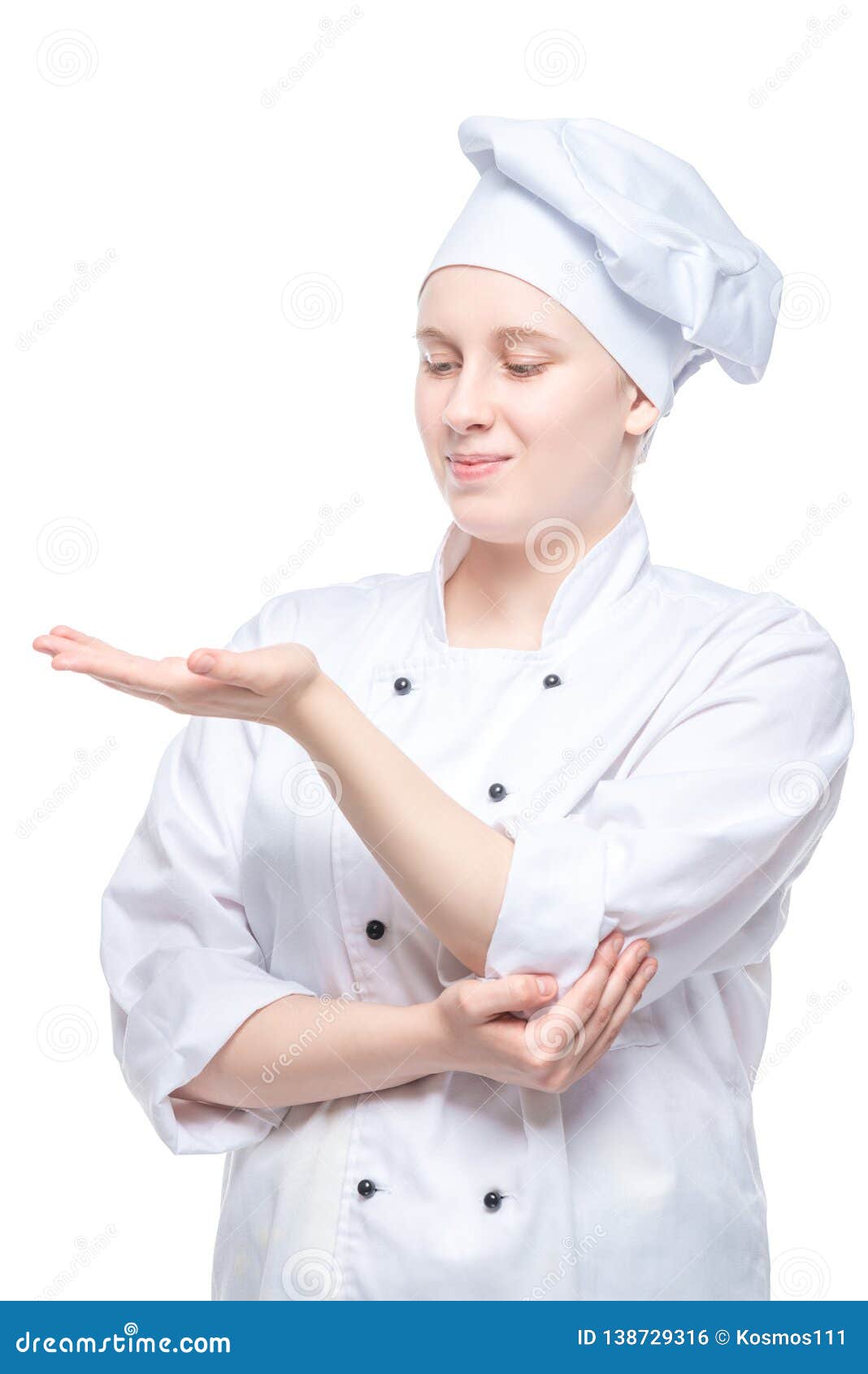 Female Cook Looks at Her Empty Palm, Concept Photo on White Background ...
