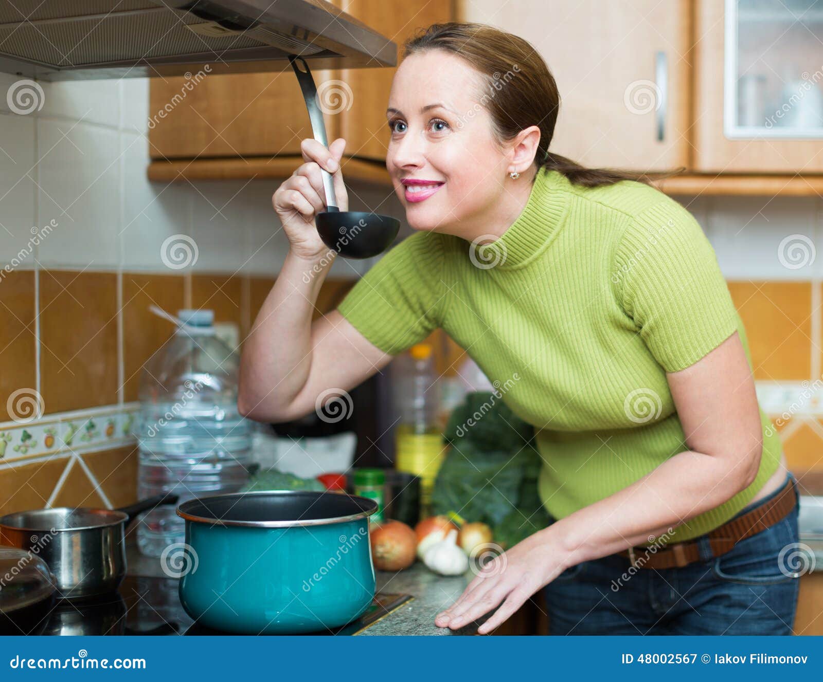 Female Cooking Dinner at Home Stock Image - Image of food, happy: 48002567