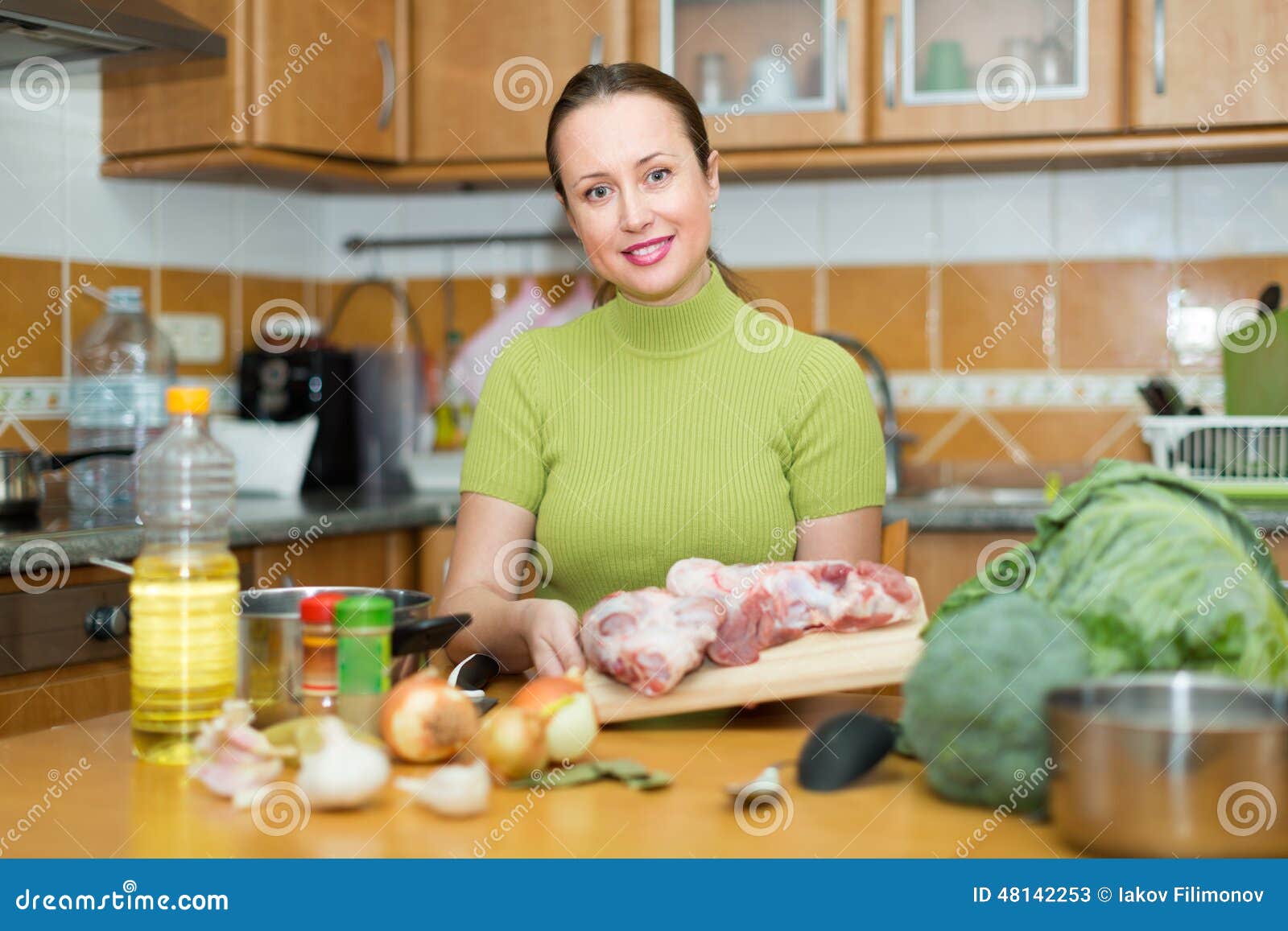 Female Cooking Dinner at Home Stock Image - Image of cook, bouillon