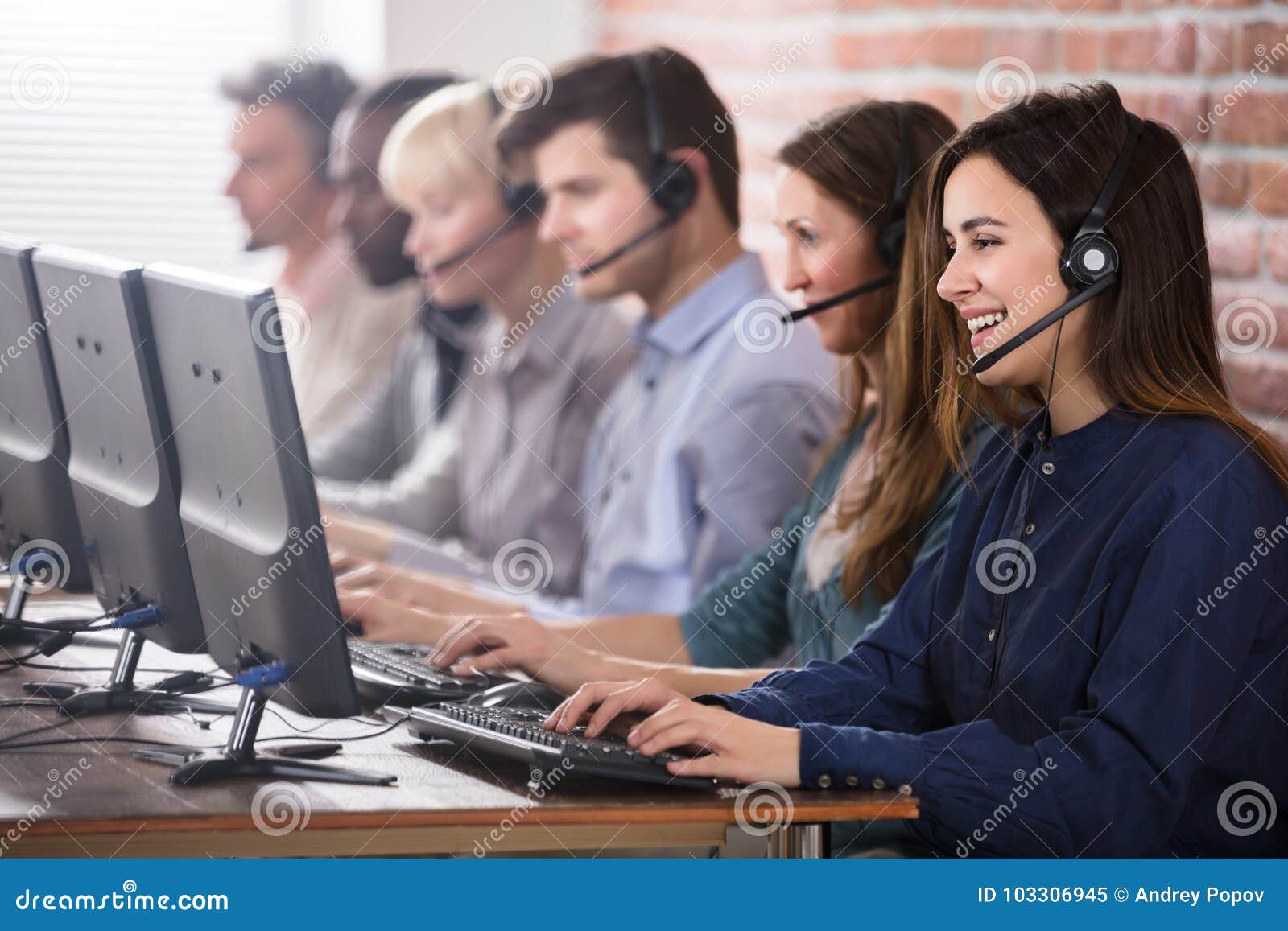 female customer services agent in call center