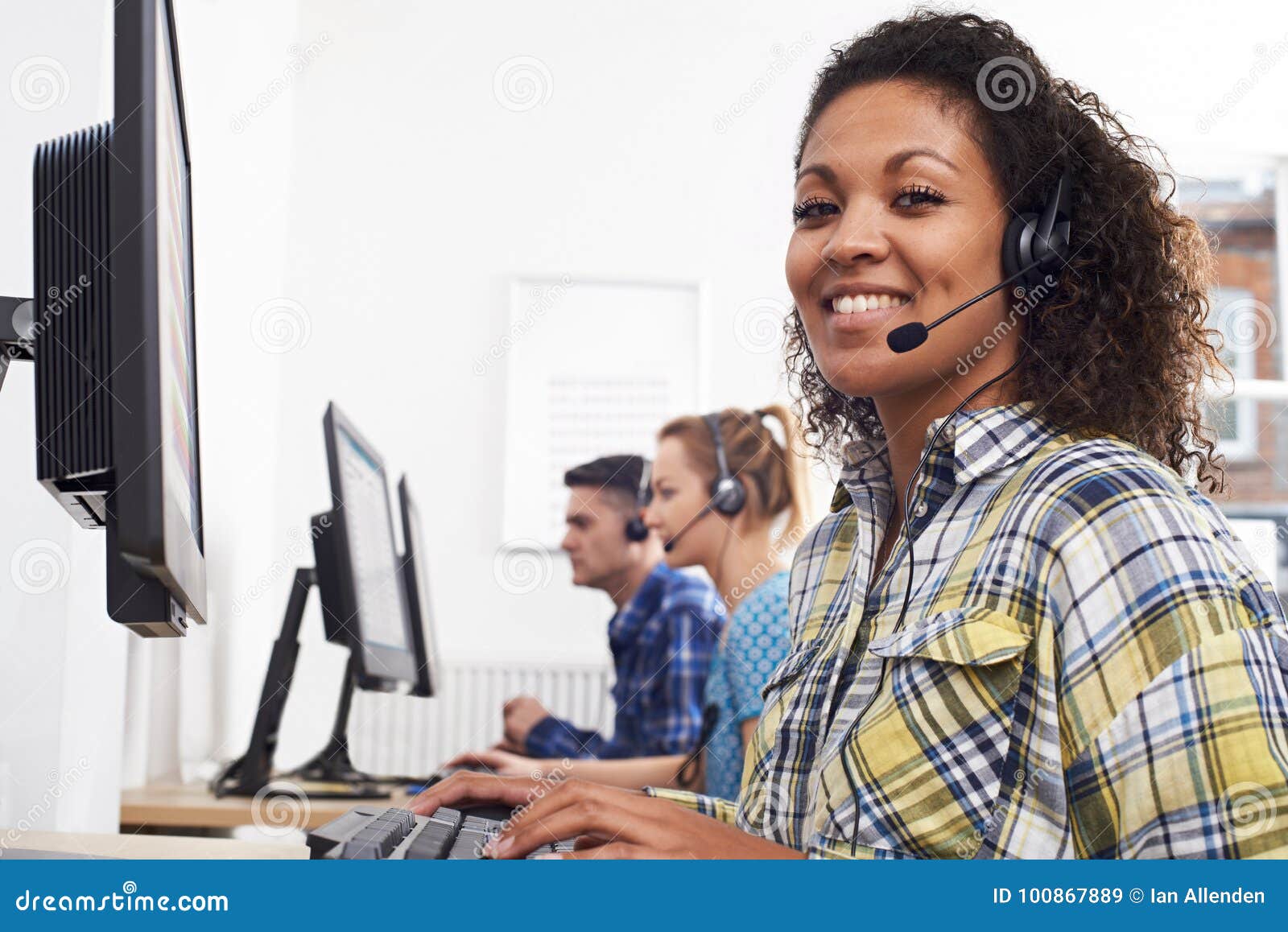female customer services agent in call centre