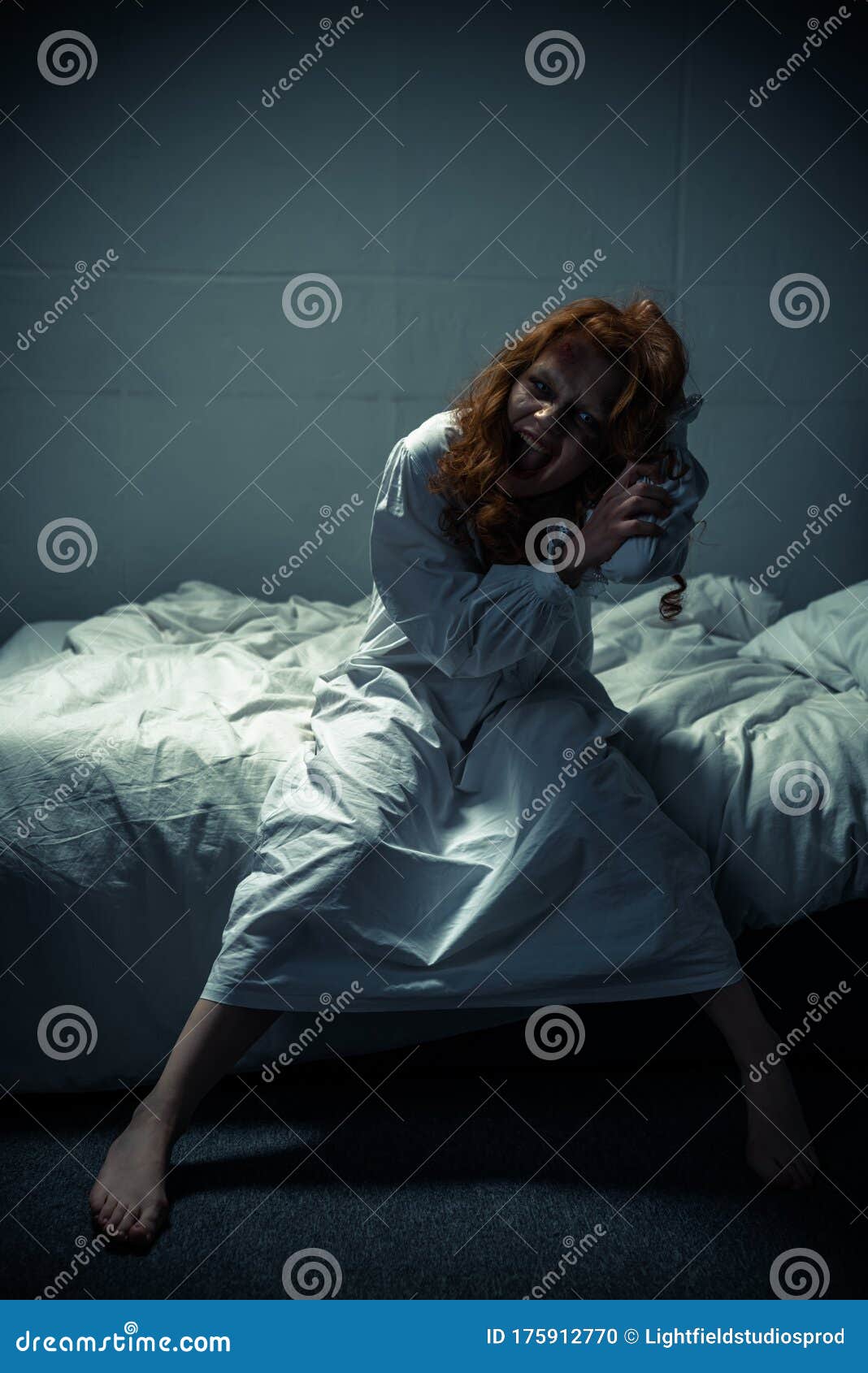 Female Demon in Nightgown Shouting in Stock Photo - Image of dark ...